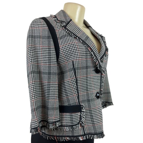 Etcetera 3/4 Sleeve Cropped Blazer Jacket With Fringe Trim & Button Front Size 8 - Picture 2 of 7